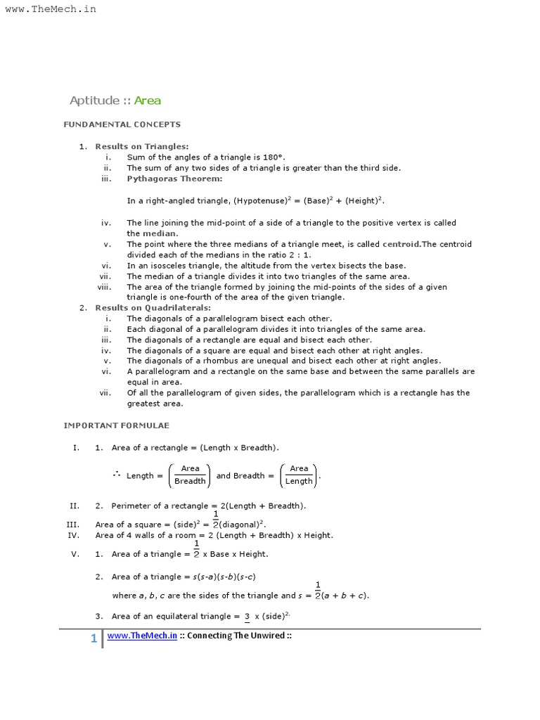 Geometry & Area Aptitude Guide | PDF