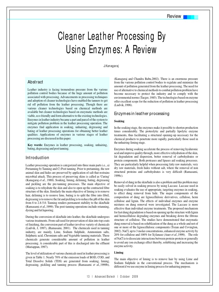 Cleaner Leather Processing by Using Enzymes A Review PDF Leather