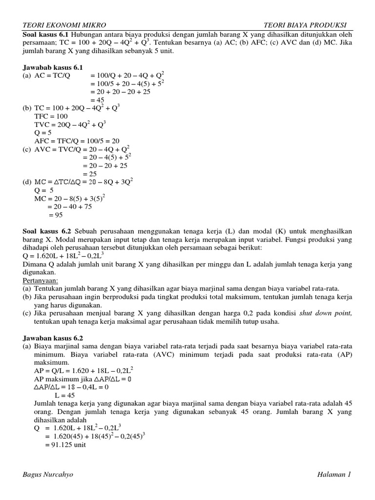 Soal kasus 6.1 Hubungan antara biaya produksi dengan ...