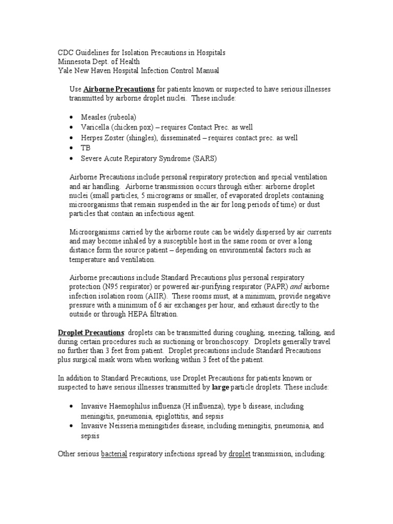 CDC Guidelines for Isolation Precautions in Hospitals Infection