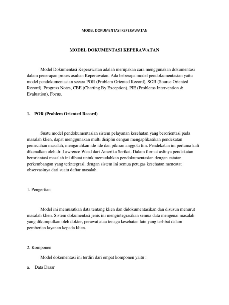 Model Dokumentasi Keperawatan Model Dokumentasi Keperawatan
