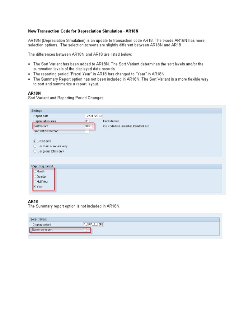 AR18N: New Depreciation Simulation Tcode | PDF