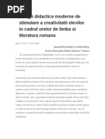 Strategii Didactice Moderne de Stimulare A Creativitatii Elevilor in Cadrul Orelor de Limba Si Literatura Romana