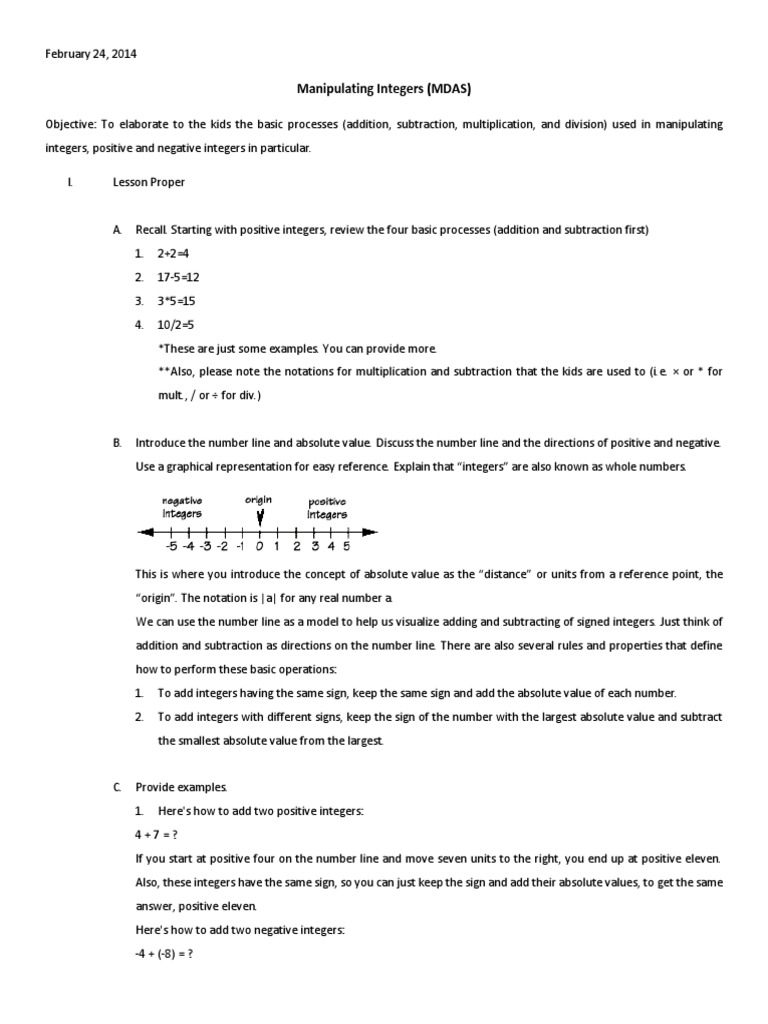 LP For MDAS Positive and Negative | PDF | Multiplication | Integer