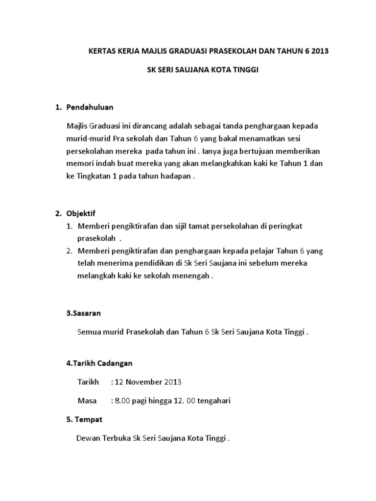 Kertas Kerja Majlis Graduasi Prasekolah Dan Tahun 6 2013  PDF