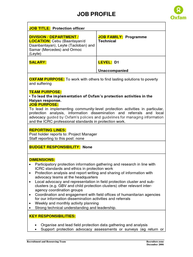 JOB Profile: Recruitment and Resourcing Team Recruiters Zone December ...