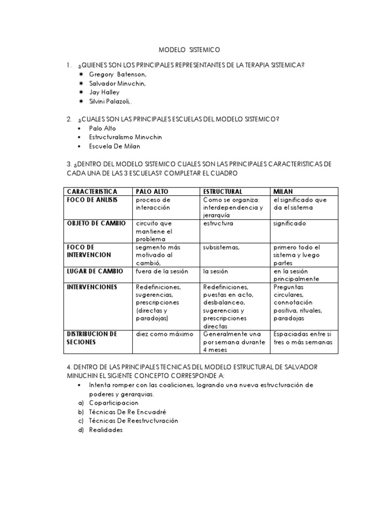 Modelo Sistemico Preguntas | PDF