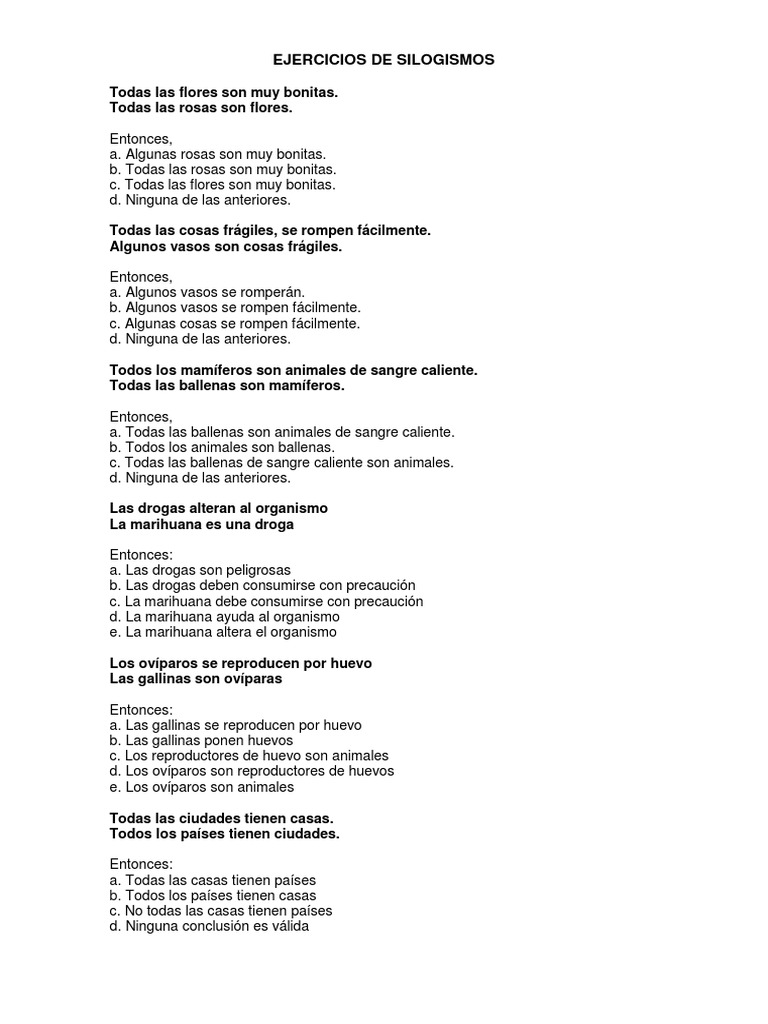 Ejercicios de Silogismos 2  PDF