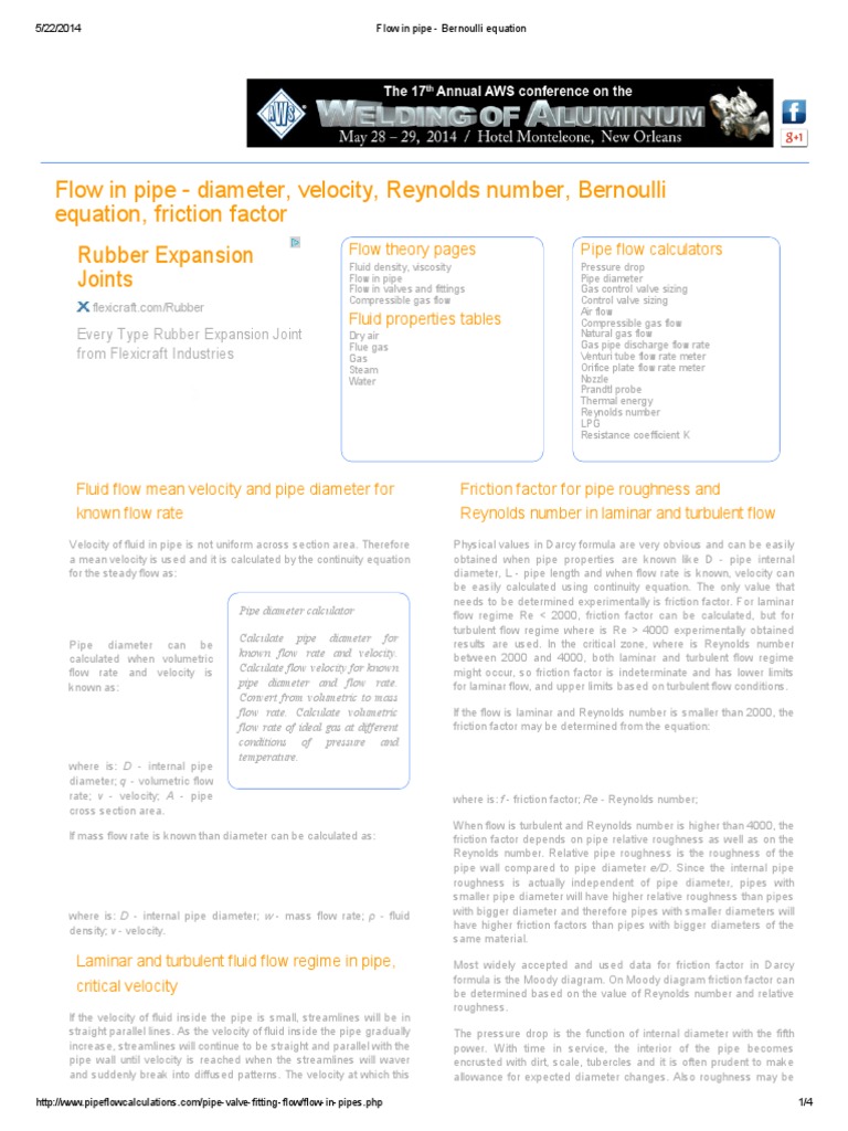 Flow in Pipe - Bernoulli Equation | PDF | Fluid Dynamics | Reynolds Number