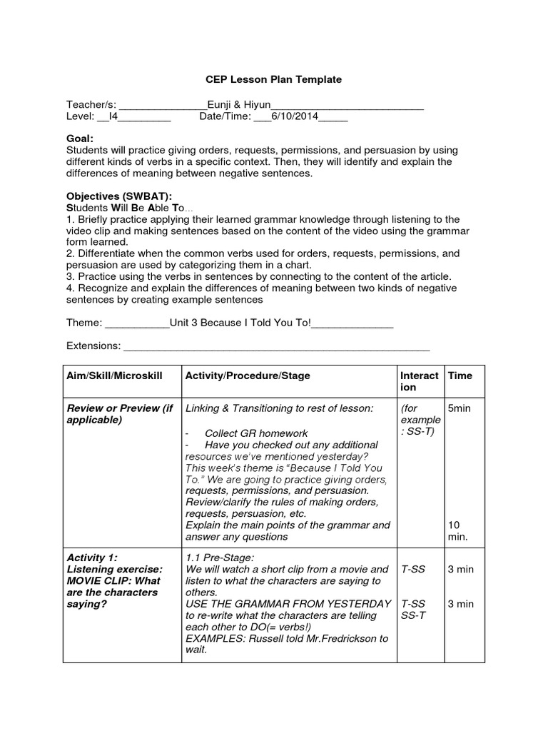June 10th Lesson Plan | PDF | Lesson Plan | Behavior Modification