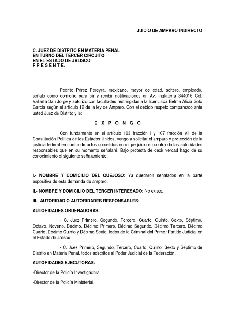 Juicio de Amparo Indirecto (Modelo) | PDF | Violación | Juez