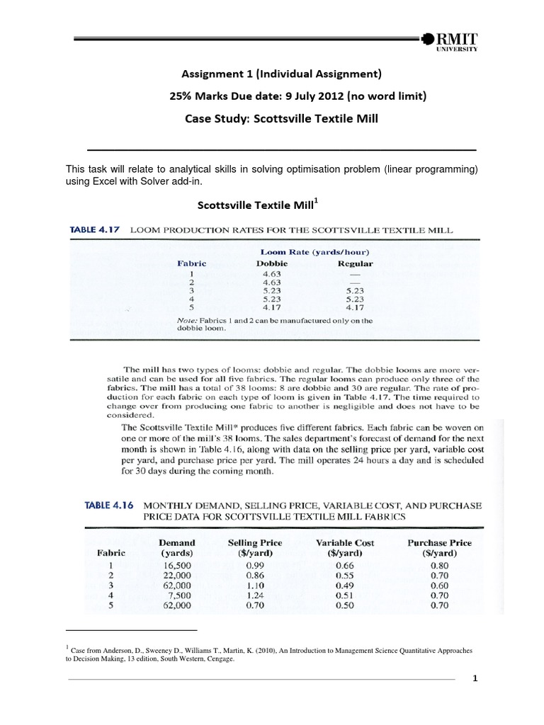 Scottsville Textile Mill Case Study Analysis | PDF