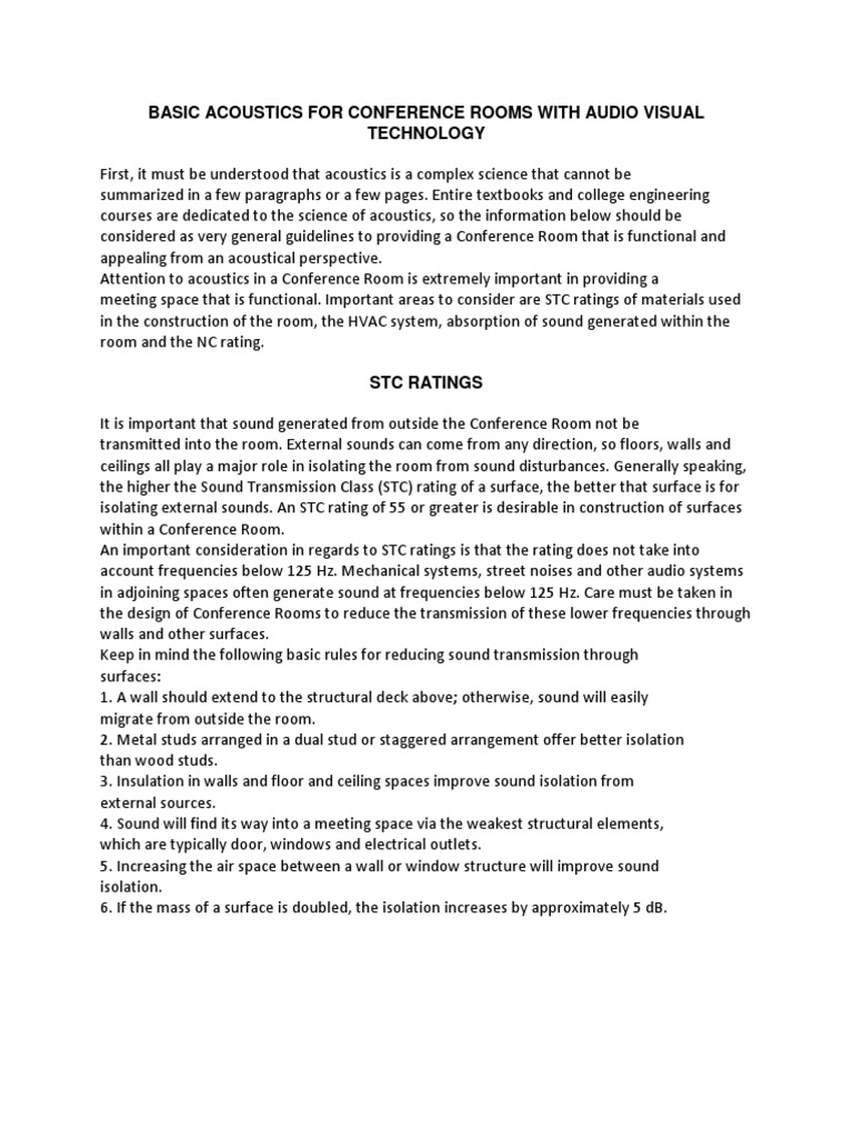Basic Acoustics For Conference Rooms With Audio Visual Technology | PDF ...