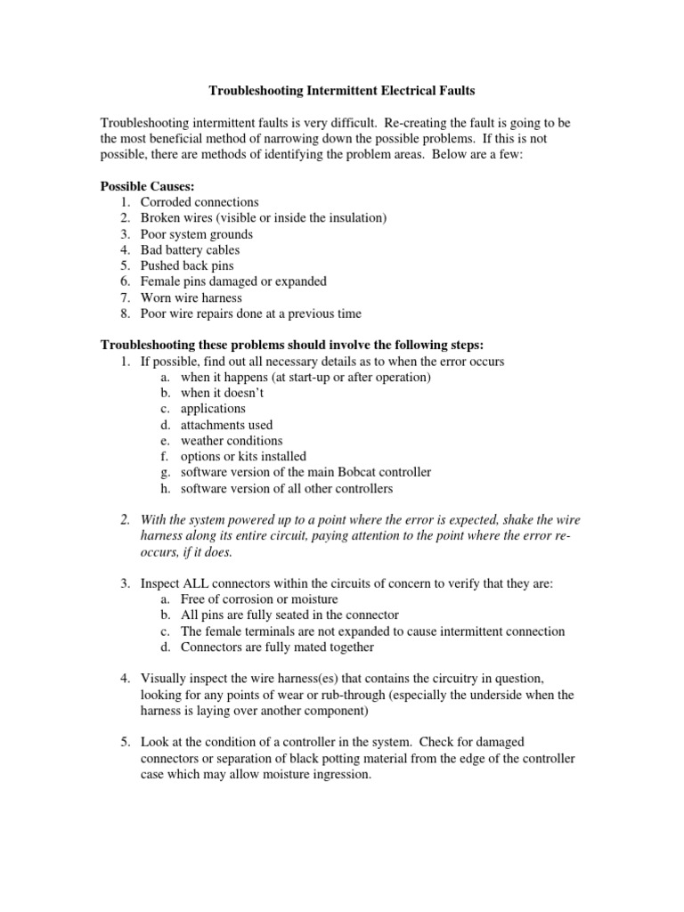 Troubleshooting Intermittent Electrical Faults | PDF | Technology ...