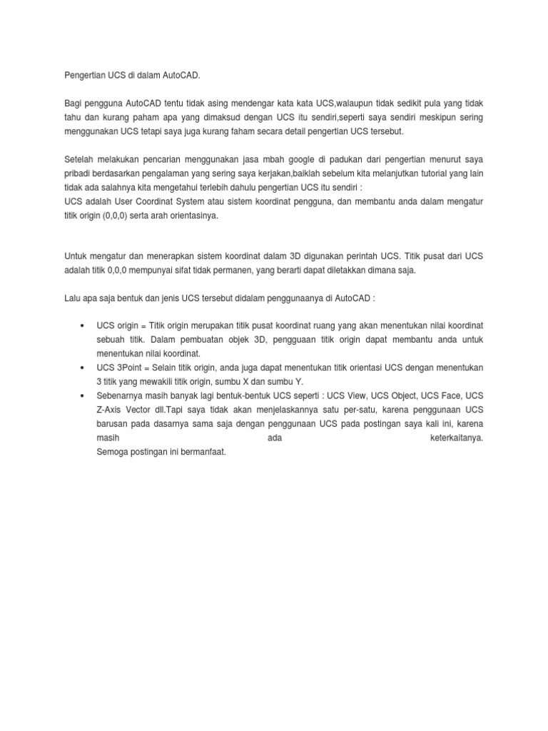 Memahami UCS dalam AutoCAD | PDF | Metode & Bahan Ajar