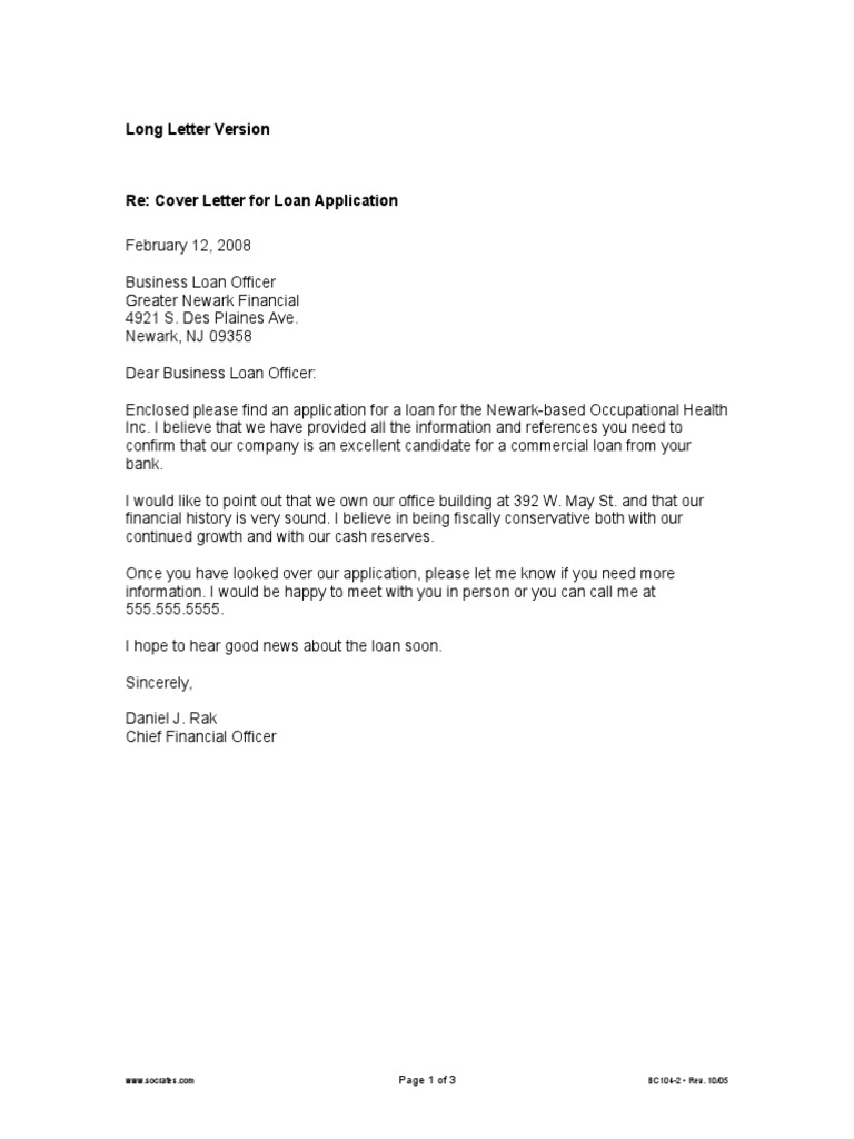 mortgage loan application letter sample