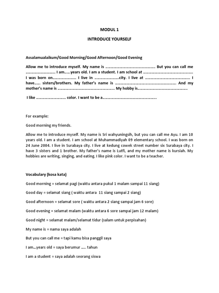 Modul 1 Introducing Yourself in Englis | PDF | Art