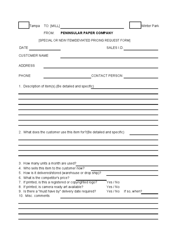 Special Pricing Request Form Guide | PDF
