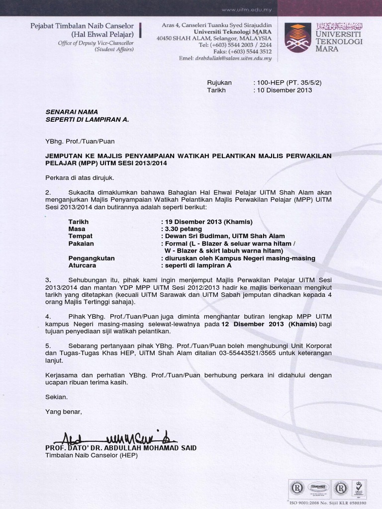 Contoh Surat Mati Perak