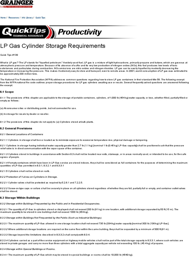 LP Gas Cylinder Storage Requirements Quick Tips 139 Grainger