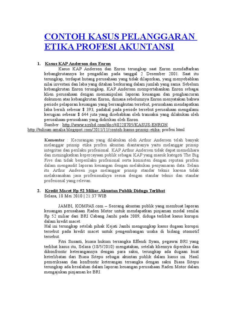 Contoh Kasus Pelanggaran Etika Profesi Akuntansi