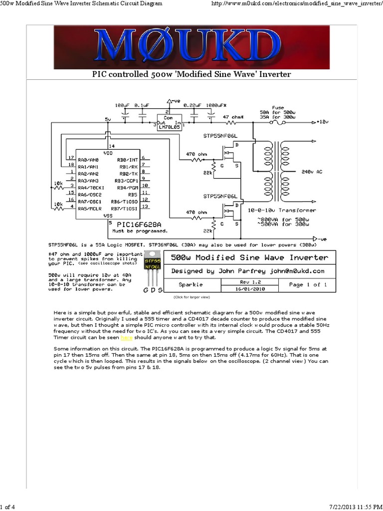 500w Modified Sine Wave Inverter Schematic Circuit Diagram | PDF
