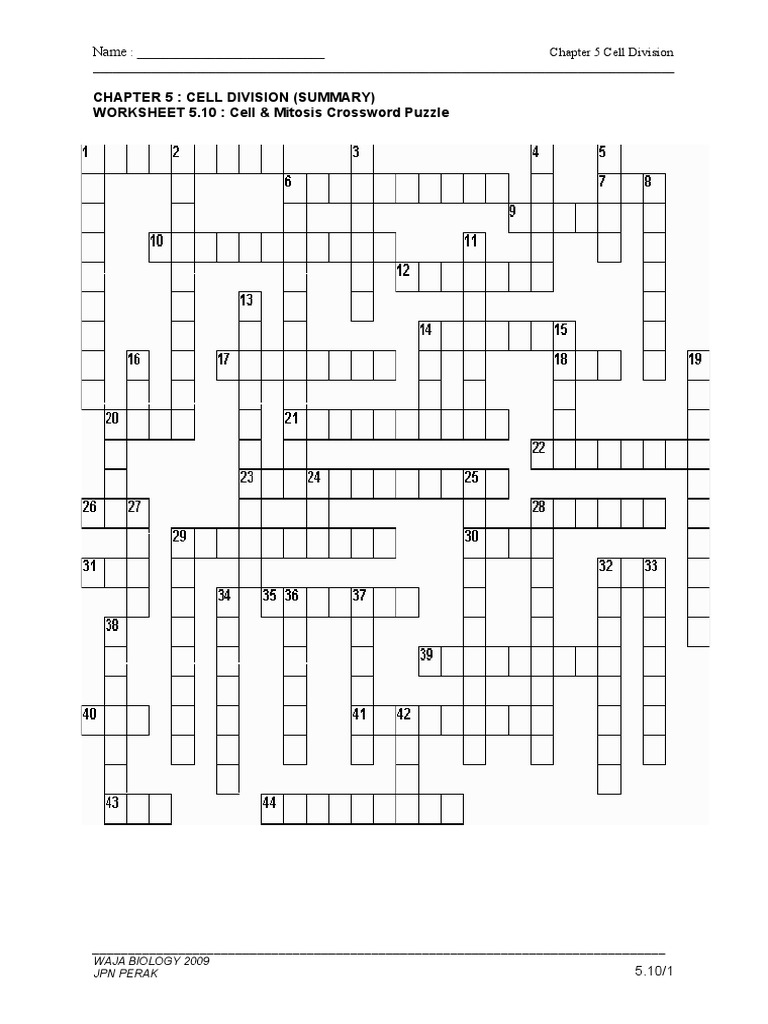 WORKSHEET 5.10 Cell &amp; Mitosis Crossword Puzzle | Mitosis | Cell (Biology)