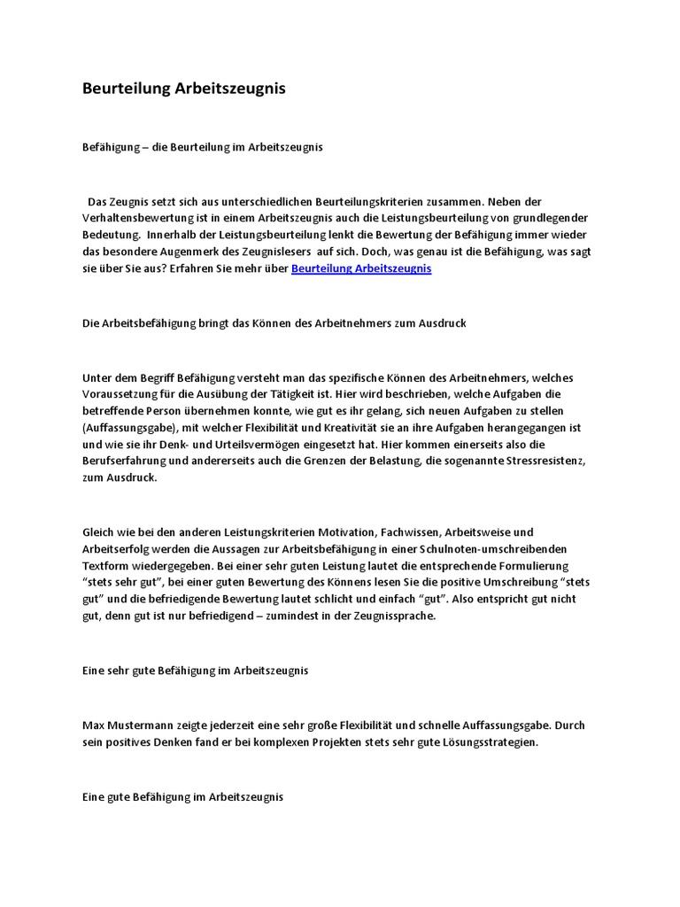 Beurteilung Arbeitszeugnis