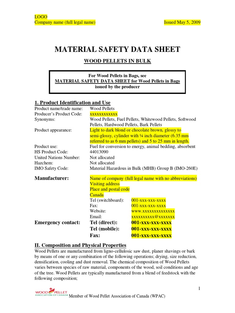 Wood Pellets Safety Data Sheet | PDF | Carbon Dioxide | Oxygen