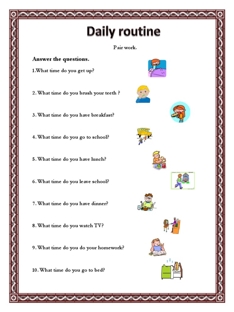 Daily Routine Worksheet for Kids | PDF | Meal | Eating Behaviors Of Humans