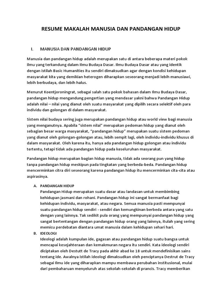 Resume Makalah Manusia Dan Pandangan Hidup