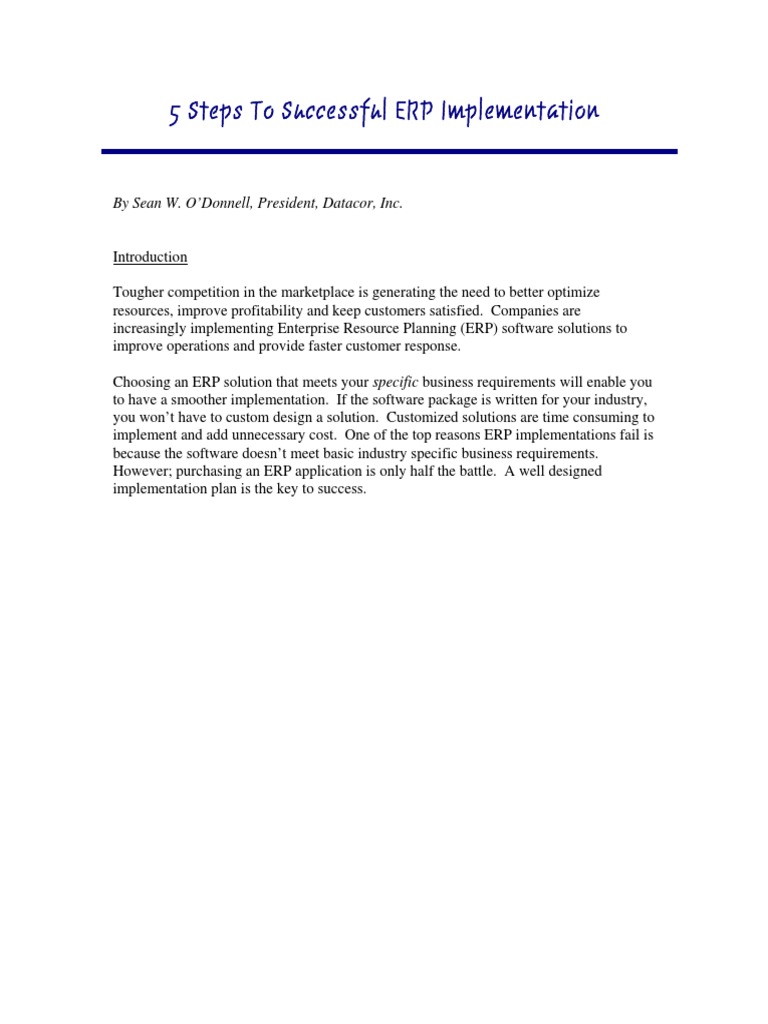 5 Steps To Successful ERP Implementation: by Sean W. O'Donnell ...
