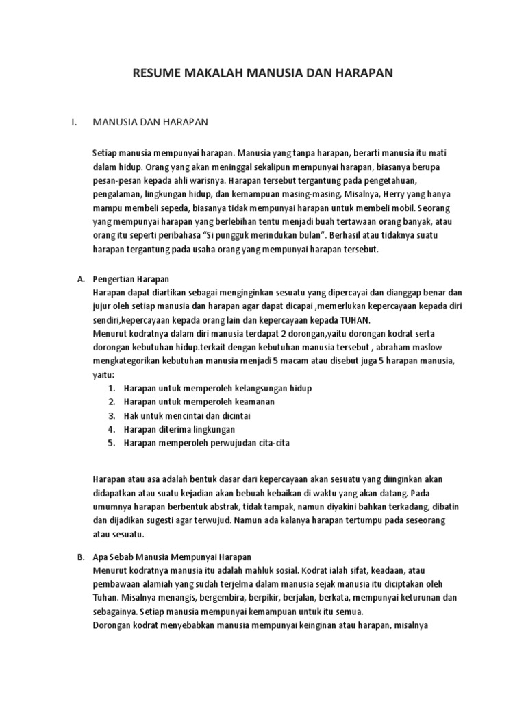 Resume Makalah Manusia Dan Harapan