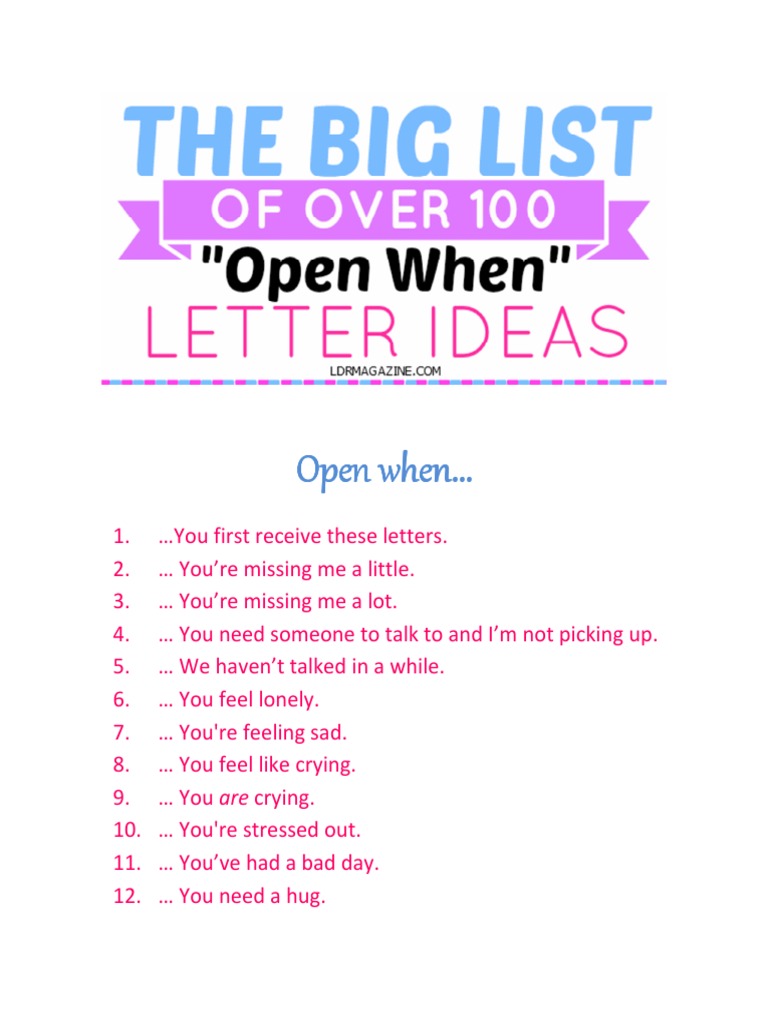 101 Open When Letter Ideas