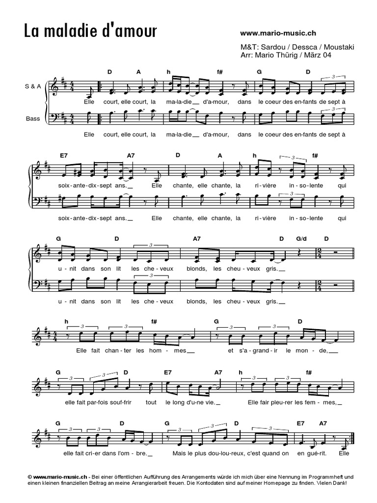 Partition Je Vais T Aimer Pdf Guitare La Maladie D'amour Aus Frankreich | PDF