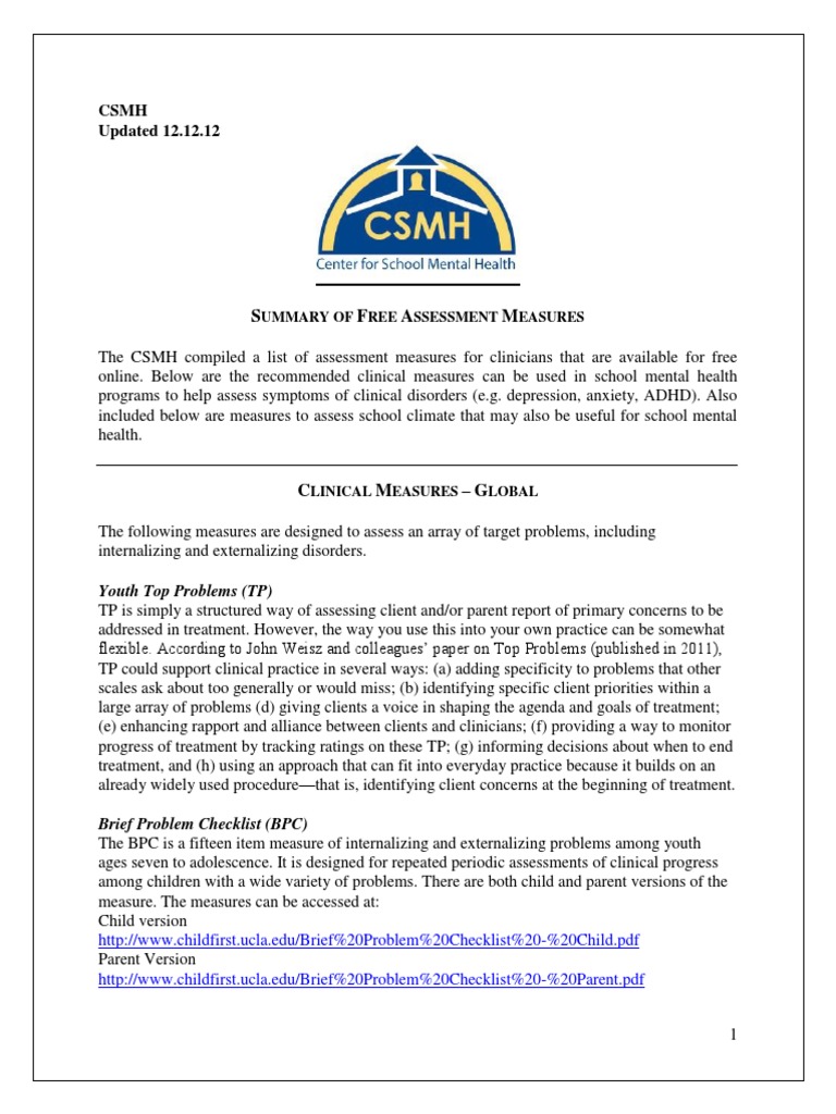 Children Problem Checklist | PDF | Anxiety Disorder | Obsessive ...