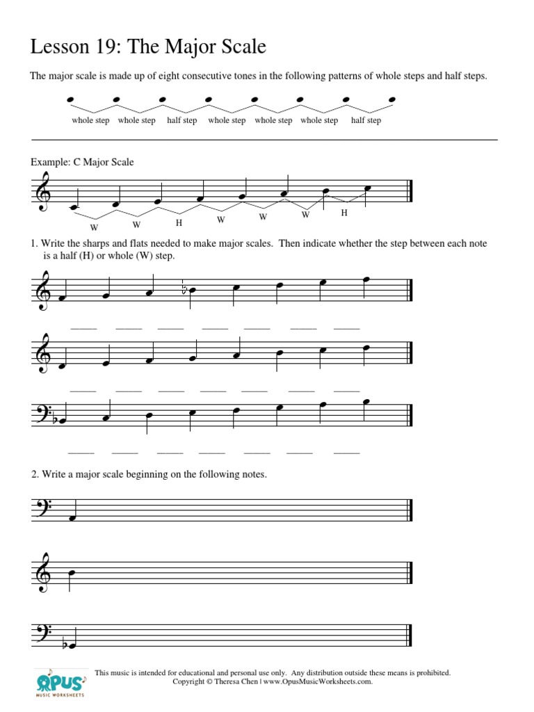 Music Theory Worksheet 19 Major Scale PDF Scale (Music) Melody