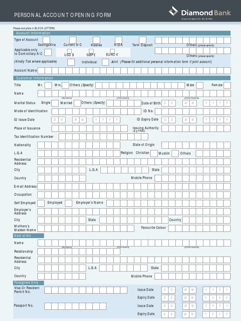Diamond Bank PDF Identity Document Cheque
