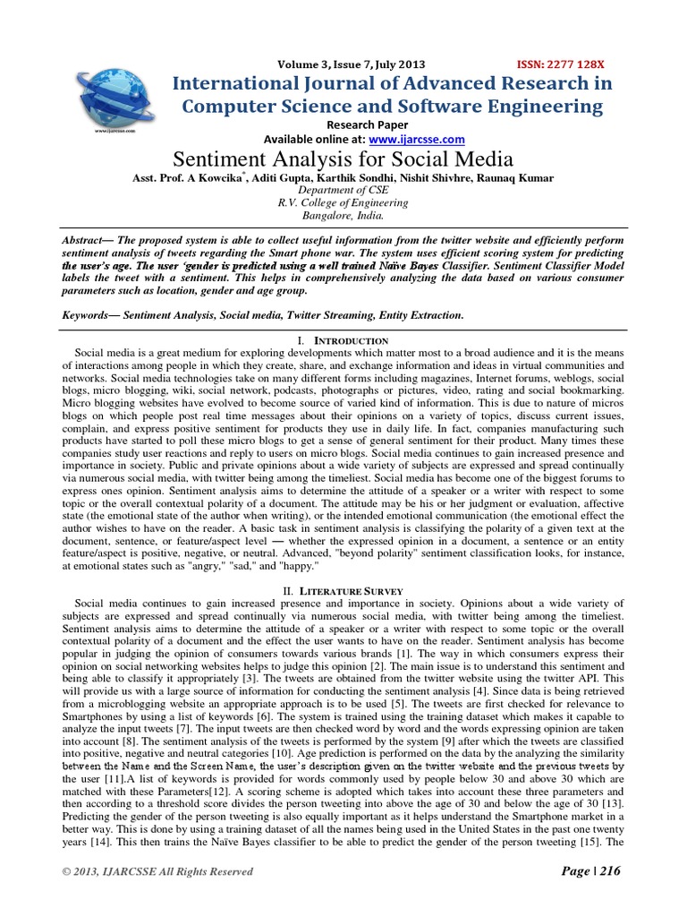 Sentiment Analysis For Social Media | PDF | Twitter | Social Media