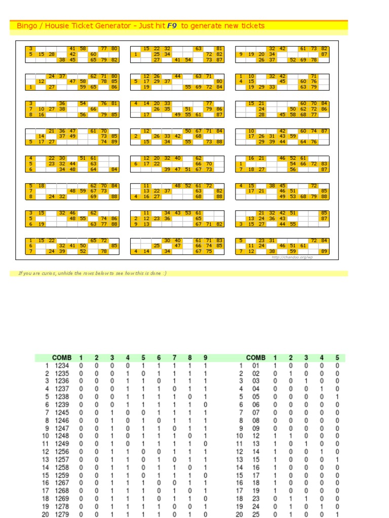 bingo housie ticket generator excel sheet gambling games gaming