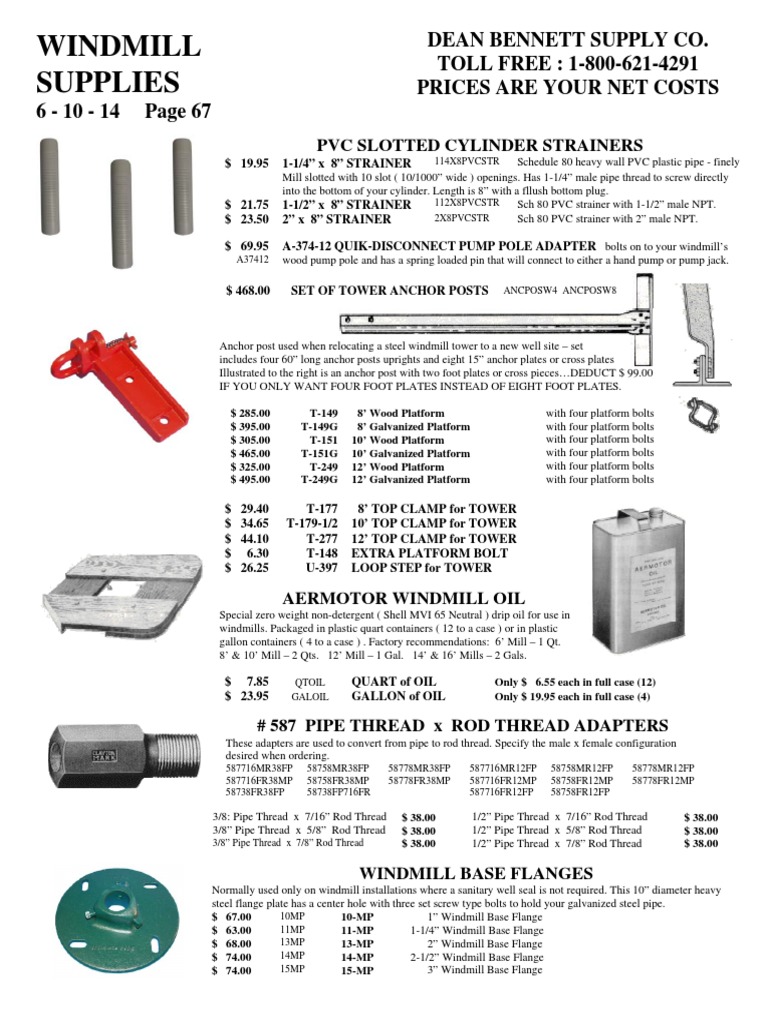 Aermotor Windmill Parts and Pricing Guide | PDF | Pipe (Fluid ...