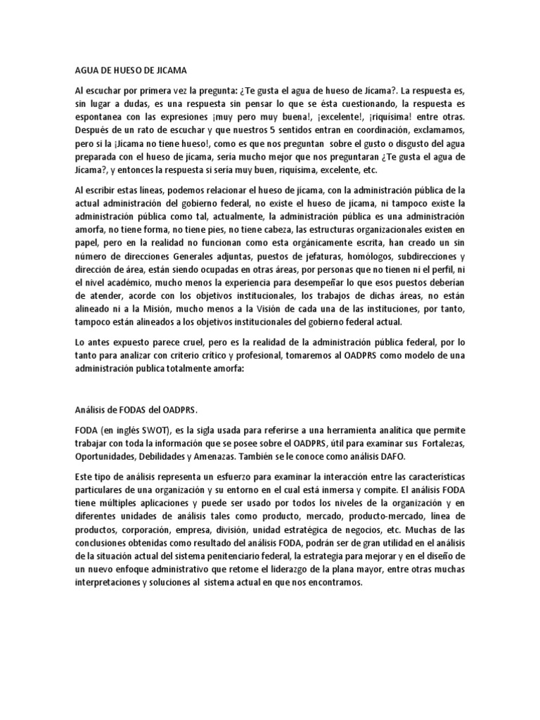 Agua de Hueso de Jicama PDF Análisis FODA Conceptos psicologicos