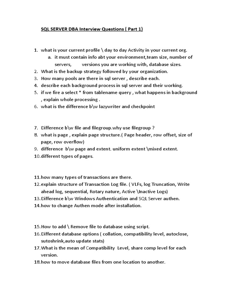 Sql server dba interview questions part 1 pdf microsoft sql server