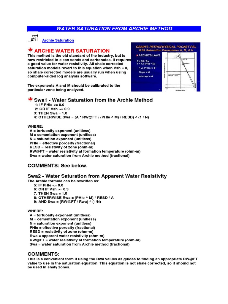 Archie Water Saturation Method Explained | PDF | Electrical Resistivity ...