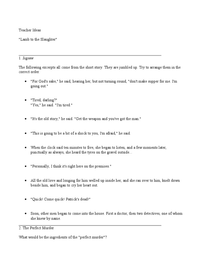 Activities for Lamb to the Slaughter