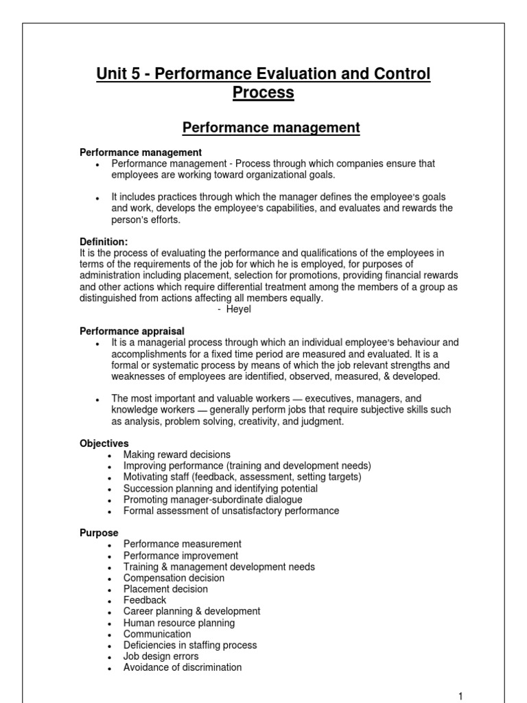 Unit 5 - Performace Evaluation and Control Process | Performance ...