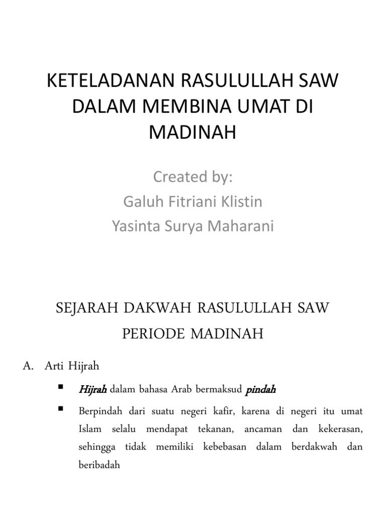 Keteladanan Rasulullah Saw Dalam Membina Umat Di Madinah Pdf