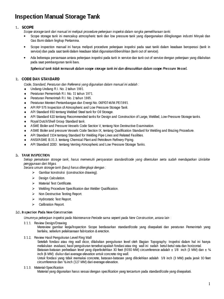 Prosedur Inspeksi Tangki Penyimpanan | PDF