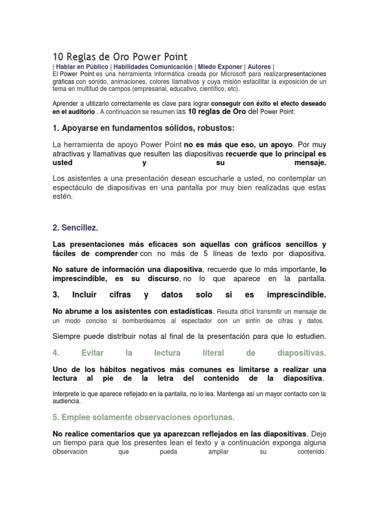 10 Reglas de Oro para PowerPoint | PDF | Microsoft PowerPoint ...