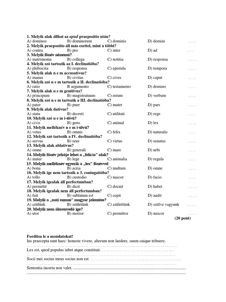 Jogi Latin Nyelv Vizsga ZH Minta 2012 | PDF